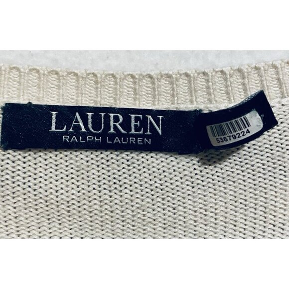 Ralph Lauren Sweater Womens XL Ivory Black Ruffle V Neck Cottagecore Feminine - Picture 4 of 6